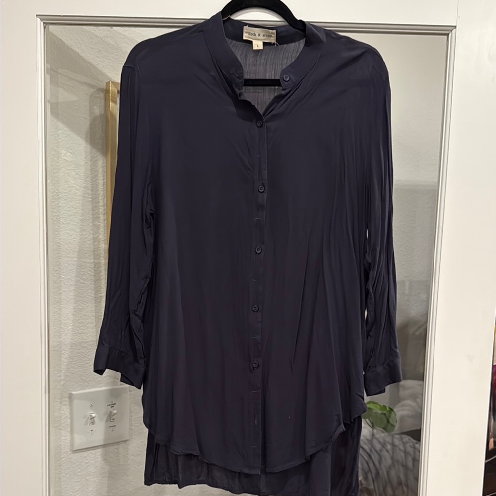 Cloth & Stone Blue Button Down Tunic with Relaxed Fit